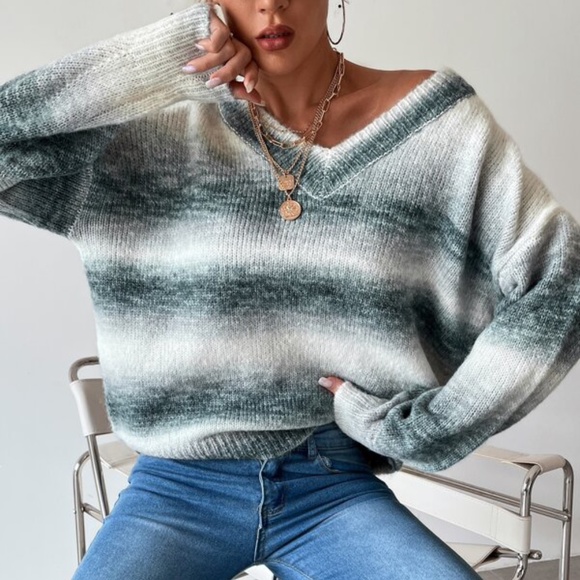 BellanBlue Sweaters - Cozy Color Block Oversized V neck Knit Sweater